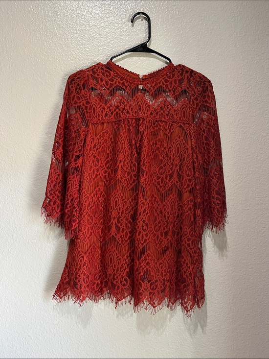 Blu Pepper Tops - Blu Pepper Rust Lace Crochet Blouse Sz S  Feminine Sheer Boho Romantic TC0123